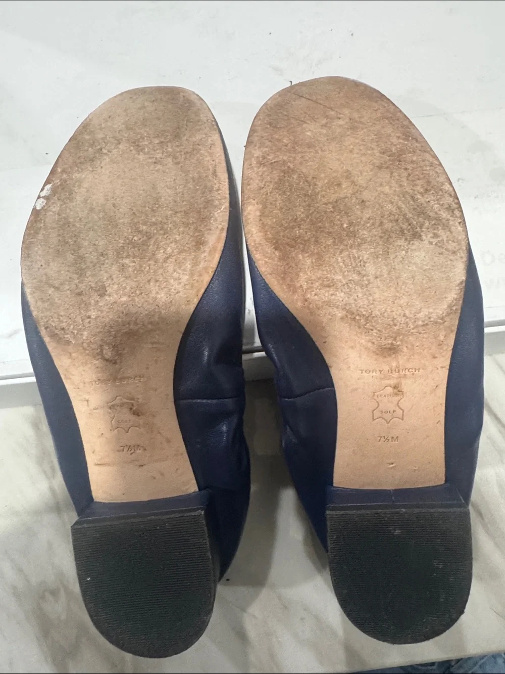 Tory Burch Navy Leather Ballet Flats with Gold Logo Discs